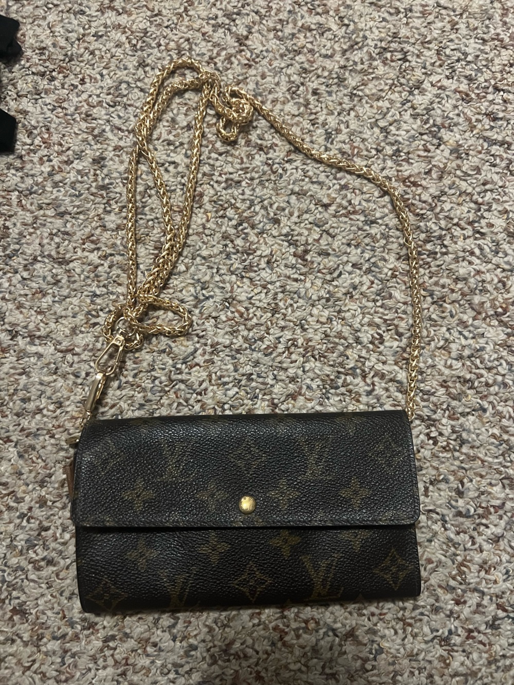 Louis Vuitton Brown Monogram Crossbody Wallet with Gold Chain